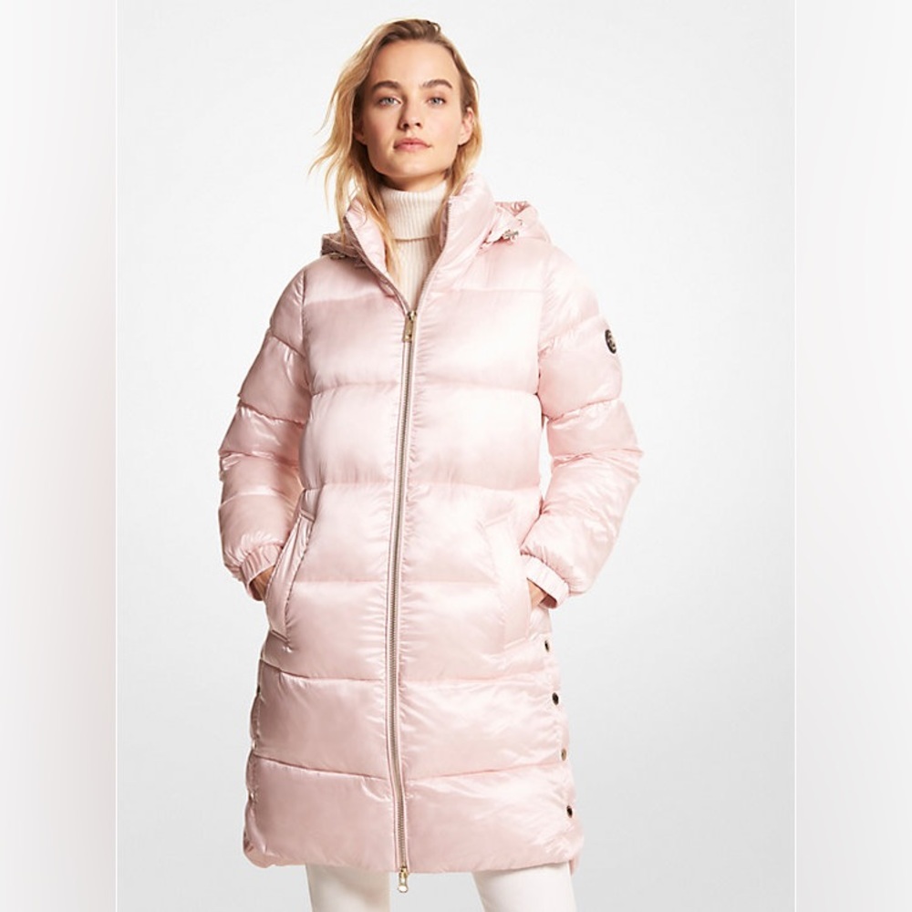 Michael Kors Metallic Satin Ciré Quilted Puffer Coat size XS